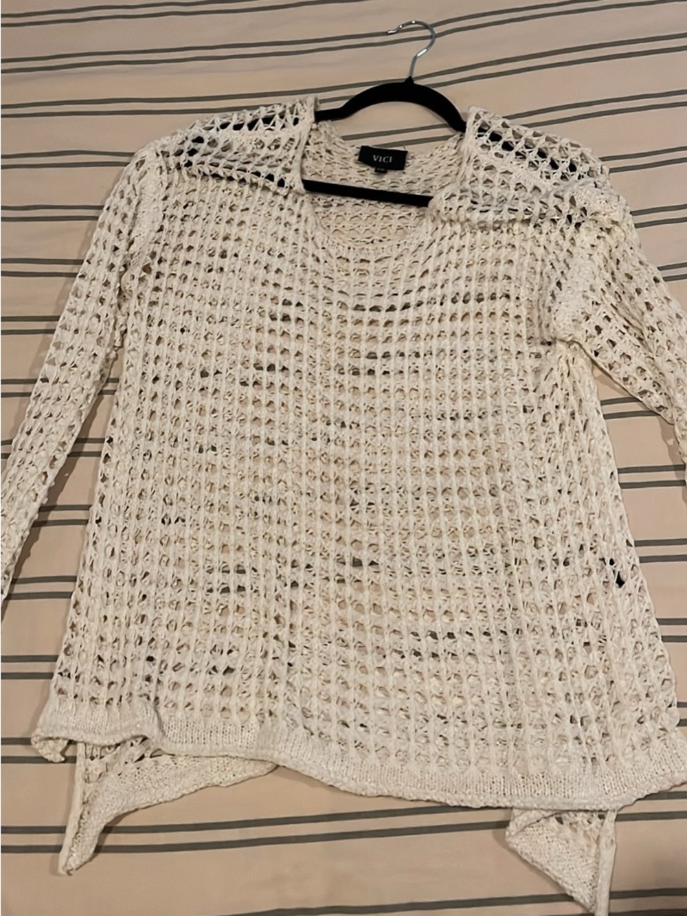 VICI Womens Cream Open-Knit Sweater / cover up